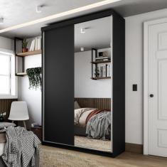 Guarda-roupa Solteiro 100% Mdf Bp com 2 Portas e 1 Espelho Preto