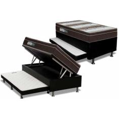 Cama Box Baú c/Auxiliar Solteiro: Colchão Anatômico Ortobom Ortopédico