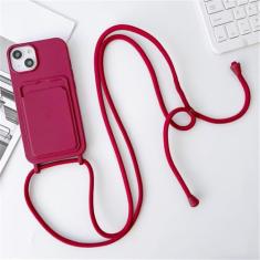 Capa de telefone com alça crossbody para iPhone 15 14 13 12 11 Pro Max SE X XR XS Max 7 8 Plus Capa de silicone líquido, WN, para iPhone 14 Plus