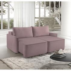 Sofá Retrátil 260cm Com Kit Entrada Usb 4 Lugares Moon 2326 Rosa