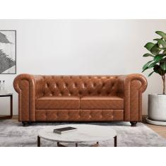 Sofá 2 Lugares Couro Sintético Chesterfiel Jared Yescasa Marrom