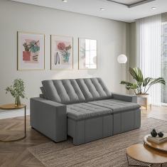 Sofá Cama Retrátil E Reclinável 3 Lugares 200cm Em Veludo Com Molas E Braço Reto Palmeira Cabecasa M Cinza