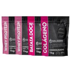 Kit: Whey Protein Concentrado 2Kg + Batata Doce Em Pó 1Kg + Colágeno Hidrolisado 1Kg - 100% Importad-Unissex