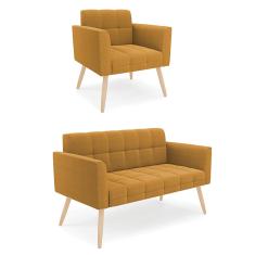 Namoradeira e Poltrona Pé Palito Natural Elisa Bouclê Mostarda D03 - D'Rossi