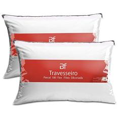 Kit 2 Travesseiro Antialérgico Percal 180 Fios Ecoplumas Fibra Siliconada Macio Lavável 50x70x14cm BF Colchões