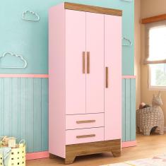 Guarda-Roupa Infantil Doce Sonho 3 Portas 2 Gavetas Rosa - Panorama Móveis