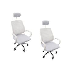 Kit 2 Cadeiras Escritório Diretor Mesh Encosto Cabeça Branco