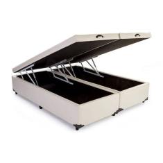 Base Box Baú Queen Bipartido Sintético Bege 39x158x198