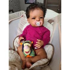 Boneca Reborn de 20 cm realista com cabelo enraizado à mão e pele escura