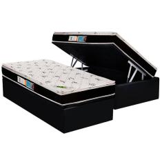 Cama Box Baú Solteiro: Colchão Anatômico Luckspuma D33 / AG65 Aspen Super Firme + Base CRC Suede Black(88x188)
