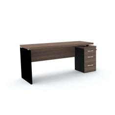 Mesa Pé Painel Com Gaveteiro 3 Gavetas Pe40 Em Mdp 164 X 60 Cm Walnut Base Preta