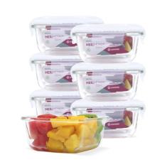 KIT 7 Potes de Vidro Quadrado com Tampa Hermética 320ml Cor:Branco (QH)