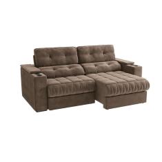 sofá 4 lugares retrátil e reclinável premier molas veludo marrom 261 cm
