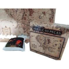 Quebra-Cabeça Mapa Terra Média De 60 Peças + Chaveiro - Reidopendrive