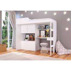 Cama Solteiro Alta Multifuncional Com Baú e Estação de Trabalho Lion -