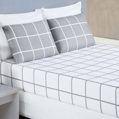 Jogo De Lençol Queen Austin Micropercal 200 Fios - 3 Peças Cor Xadrez Cinza