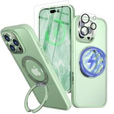 Bonkier Capa para iPhone 16 Pro Max com protetor de tela e protetor de lente [proteção militar contra quedas de 4,5 metros] Suporte magnético compatível com capa MagSafe Slim translúcida (verde