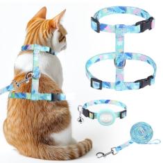 KOOLTAIL Conjunto de coleira e coleira para gatos à prova de fuga com coleiras de Airtag para gatos (3 em 1), confortável, leve, ajustável, peitoral para gatos pequenos, médios e grandes, caminhadas