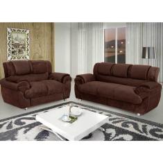 Conjunto Sofá 2 e 3 Lugares 7025 Tecido Suede Aveludado Marrom