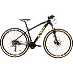 Bicicleta Aro 29 Ksw Xlt 24v K7 Câmbios Shimano Freio Hidráulico Garfo com Trava Pneu Faixa Bege - Preto/Verde