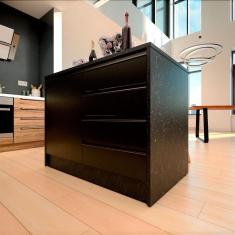 Bancada Bartira Gourmet Com 1 Porta, 4 Gavetas E 1 Prateleira Preto Stone E Grafite