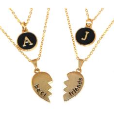 Colar Duplo Amizade Best Friends Amigas Inicial Folheado