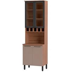 Paneleiro 4 Portas Vidro Temperado e MDP com 5 Nichos Caiena Telasul