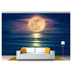 Papel De Parede Praia Mar Lua Cheia Céu 3D Npr186 - Você Decora