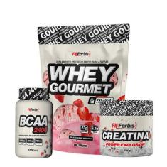 Kit Whey Protein Refil + Creatina 300g + BCAA 100 cáps Gourmet - FN Fo