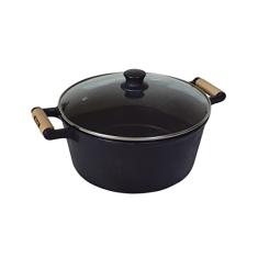 Caçarola de Ferro Alça Madeira e Tampa de Vidro 1,3 Litros