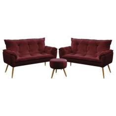 Kit 2 Poltronas Namoradeiras Decorativas Estofadas Beta e Puff Solar S