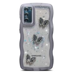 SUYACS Capa para celular Samsung Galaxy S20 FE 6,5 polegadas fofa Kawaii Bling Glitter Curly Wave Frame Shape 3D Butterfly Clear Cover for Women Soft Silicone à prova de choque para Samsung S20 FE