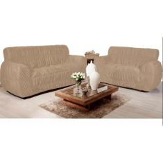 Capa De Sofá Elasticada Penélope 2 E 3 Lugares Bege - Love4Home, Bege,
