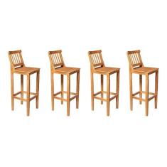 Kit 4 Banquetas Alta de Madeira Maciça Ripada com Encosto Confort - Ca