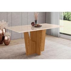 Mesa de Sala Jantar Vértice + Tampo Madeirado 160x80cm Nature/Off Whit