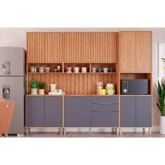 Cozinha Modulada Completa 7 Peças (2Aéreos+2Balcões+1Paneleiro+2Complementos) CZ011 Freijo/Titanium - MGM