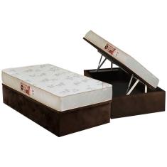 Cama Box Baú Solteiro: Colchão Espuma Castor D33 Sleep Max Relax + Base crc Suede Brown(88x188)