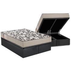 Cama Box Baú Queen: Colchão Espuma Ortobom D26 Physical Ultra Resistente + Base Gray(158X198)