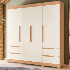 Guarda-roupa Casal 4 Portas 4 Gavetas Doble Freijó-off White