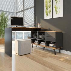 Escrivaninha em L com Estante 2 Gavetas 0747 Menu Móveis