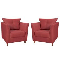 Kit 02 Poltronas Decorativa Isis Pés de Madeira Suede Vermelho - DS Es