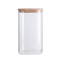 Pote De Mantimentos Quadrado Flat 1400Ml Tampa Bambu Oikos