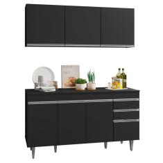 Armário Aéreo Argélia e Balcão Gabinete de Pia com Tampo Marrocos 150cm Preto - Lumil