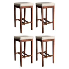 Kit 4 Banquetas Alta Estofada Bali para Bancada 64 Cm Suede Bege CCS