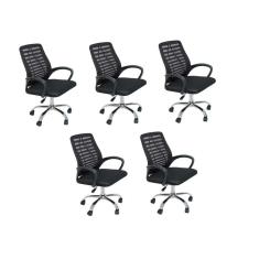 Conjunto 5 Cadeiras Escritório Office Diretor com Encosto e Rodízio Cádis Preto