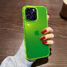 Capa de telefone luxuosa fluorescente de cor roxa para iPhone 14 13 12 11 Pro Max XR X XS 7 8 Plus Capa de silicone transparente à prova de choque, verde, para iPhone 13 Mini