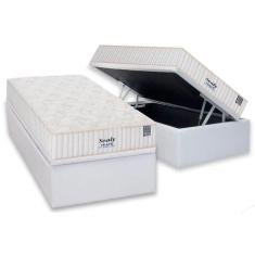 Cama Box Baú Solteiro: Colchão Molas MasterPocket Ensacadas Plumatex   Miami + Base CRC Courano White(88x188)