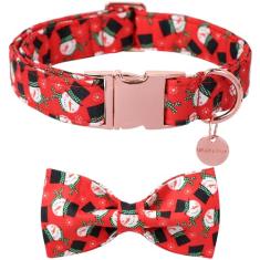UP URARA PUP Coleira de Natal para cães com gravata borboleta, coleira de Natal para filhotes, meninos, cães ou gatos, gravata borboleta com fivela de metal durável, coleira fofa para animais de
