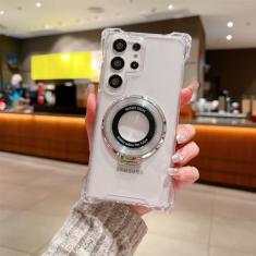 Capa de telefone magnética com suporte de anel para Samsung Galaxy S24 Ultra S22 S23 Ultra Plus A53 A33 A54 A15 Capa transparente à prova de choque, ZJ branco, para Samsung S23Plus