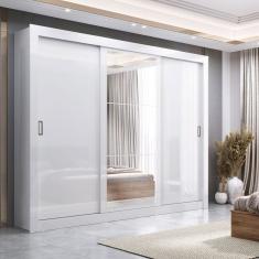 Guarda Roupa Casal City 3 Portas 4 Gavetas com Espelho Flex Branco/Ônix - Maxel